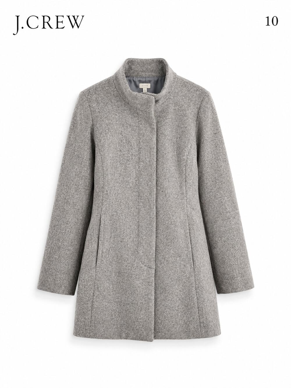 J.Crew Wool Blend Coat Size 10 Gray Zip Front Funnel Neck Jacket
